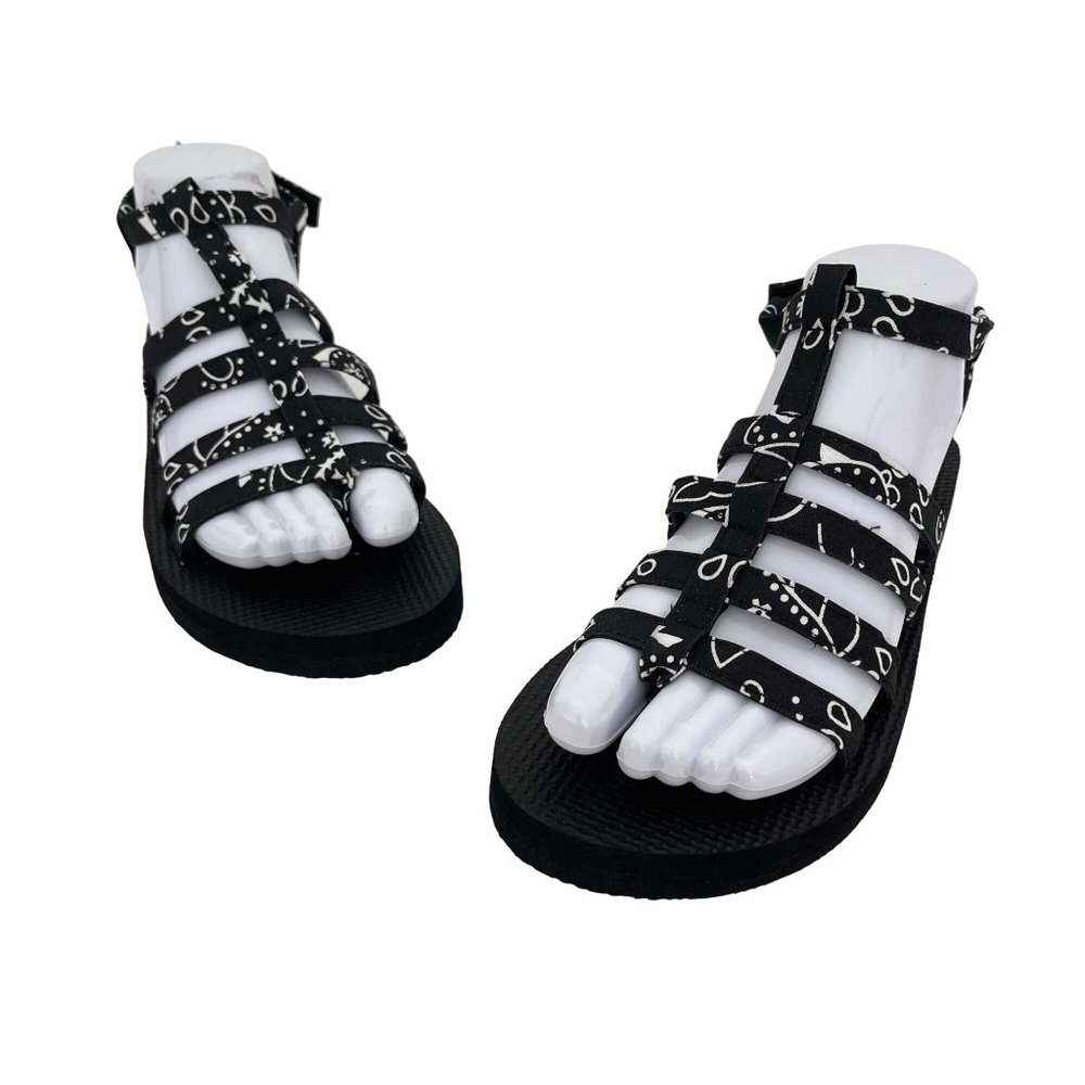 Arizona Love Women's Black/White Trekky Gladiator Straps Sandal, Sz 38/US 8 NWOB